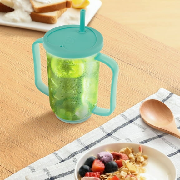 Ikoopy 2Pcs Adult Sippy Cup 12 OZ Plastic Elderly Spill Proof Cup with 2 Handle and Reusable Straw for Home Seniors Liquids