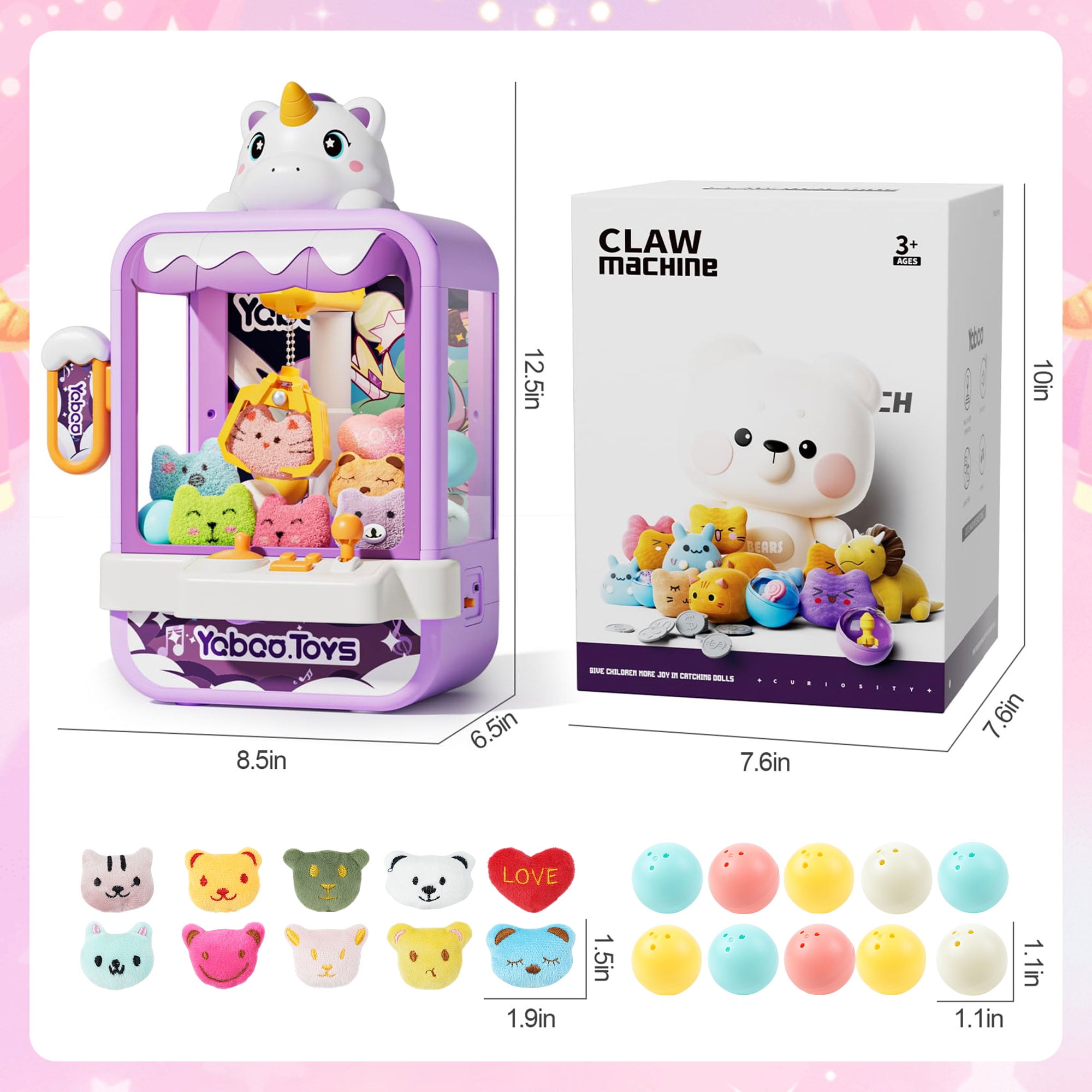 JBeeCtrl Claw Machine for Kids Mini Vending Machine Unicorn Toys for Girls 3-8 Candy Prize Dispenser Electronic Arcade Game Toy for Party Christmas Birthday Gifts