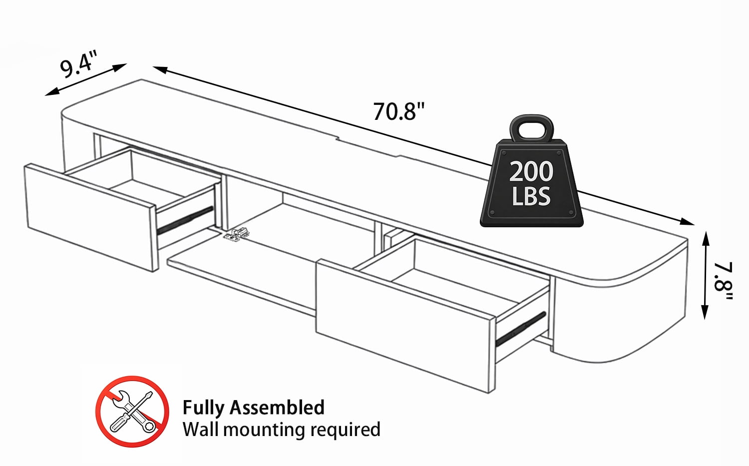 Modern Floating TV Unit with LED Lighting | Wall-Mounted Entertainment Media Console | Large Storage TV Bench for Living Room & Office (Texture + White, 70.8'')