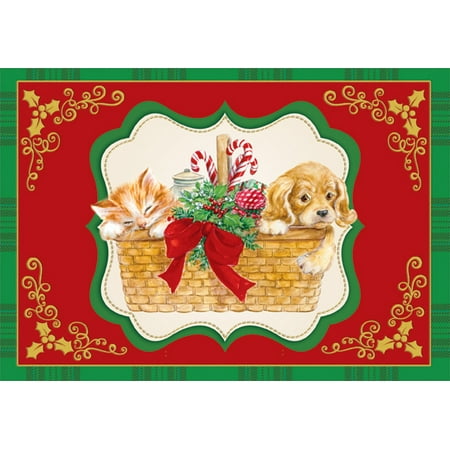Christmas Gift Card Basket Ideas Designer Greetings Kitten and Puppy in Basket Cat and Dog Christmas Card ()