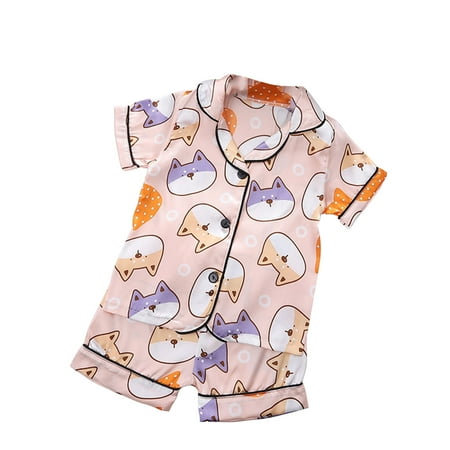 

HIBRO Kids Toddler Baby Girls Spring Summer Cartoon Print Short Sleeve Sleepwear Outfits Pajamas Clothes Kids Active Wear Outfits Girls Baby Gift Packages Girls