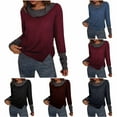 thumbnail image 5 of qucoqpe Women's Sweaters Casual Long Sleeve Turtleneck Color Block Patchwork Pullover Blouse Fall Winter Fashion Knit Sweater Tops, 5 of 5