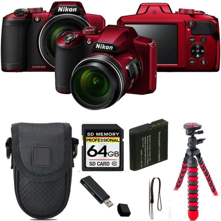 Nikon COOLPIX B600 Digital Camera (Red) + Tripod + Case