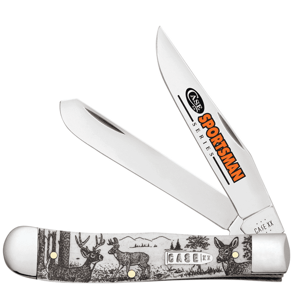 Case Trapper Sportsman Deer Series Pocket Knife 3.27" Clip/Spey Tru-Sharp Stainless Blade Bone Handle Natural