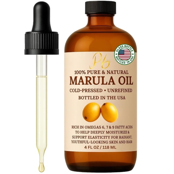 Pomberries Marula Oil 4 fl oz | 100% Pure Cold-Pressed Marula Oil from Morocco – Unrefined, Chemical-Free Premium Face, Hair & Skin Care Oil, Glass Bottle, Bottled in USA