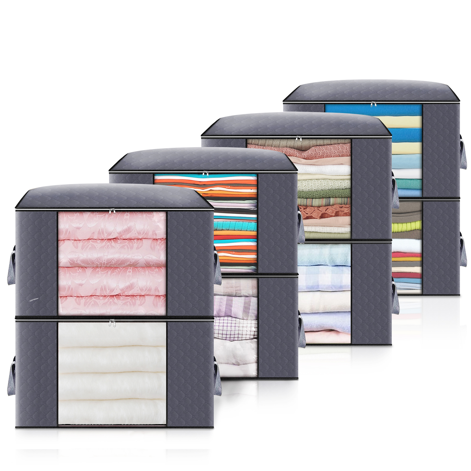 Clothes Storage Blanket Storage 90L, 6/8Pcs Storage Bags for Clothes, 3