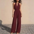 thumbnail image 4 of Edvintorg Women's Summer One Piece Jumpsuits Dressy Casual Sleeveless V-Neck Wide Leg Rompers Jumpers with Pockets Travel Clothes, 4 of 8