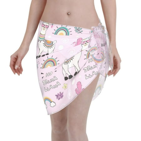 Qekee No Drama Llama Women s Short Sarongs Cover Ups Sheer Bikini Wraps for Swimwear