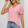 thumbnail image 4 of YYDGH Womens Lace Trim V Neck Shirts Puff Ruffle Sleeve Elegant Blouse Solid Color Fashion Casual Tunic Tops Pink L, 4 of 7