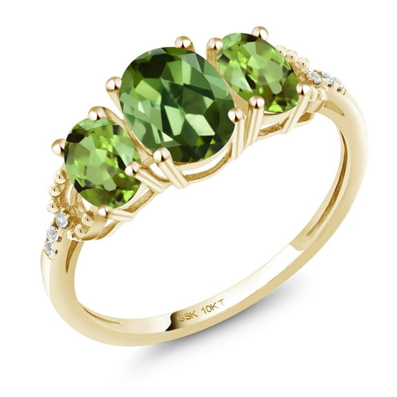 Gem Stone King 10K Yellow Gold Green Tourmaline Green Peridot and Diamond Engagement Ring for Women (1.72 Cttw, Gemstone Birthstone, Size 9)