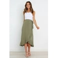 thumbnail image 3 of Wenseny Women’s Satin Asymmetrical Long Wrap Skirts Ruffled Hem Midi Skirt Olive Green M, 3 of 7