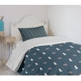 thumbnail image 4 of Ambesonne Lighthouse Quilted Bedspread Set 2 Pcs, Nautical Themed Form, Twin Size, Dark Sky Blue White and Ruby, 4 of 6