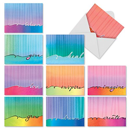 'M2322 LOVE LINES' 10 Assorted Thank You Greeting Cards Feature Soft Watercolor Washes and Flowing Calligraphy with Envelopes by The Best Card (Best Washing Line Prop)