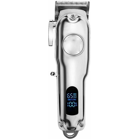 All-Metal Professional Hair Clipper with LCD Display - Cordless Electric Hair Trimmer for Barbers & Home Use, 2 Speeds & 4 Cutting Guides