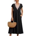thumbnail image 1 of Vestido midi Zhyaj, túnica holgada de algodón con bolsillos para mujer, 1 of 7