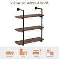 thumbnail image 4 of HOMCOM 3-Tier Industrial Pipe Shelves, Floating Wall Mounted Bookshelf, Metal Frame Display Rack for Living Room or Bedroom, Rustic Brown, 4 of 9