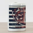 thumbnail image 3 of Anchor Ceramic Toothbrush Holder, Marine Design Rudder Rope Anchor Chain Navy Striped Backdrop Merchant, Decorative Versatile Countertop for Bathroom, 4.5" X 2.7", Beige Indigo Red, 3 of 4