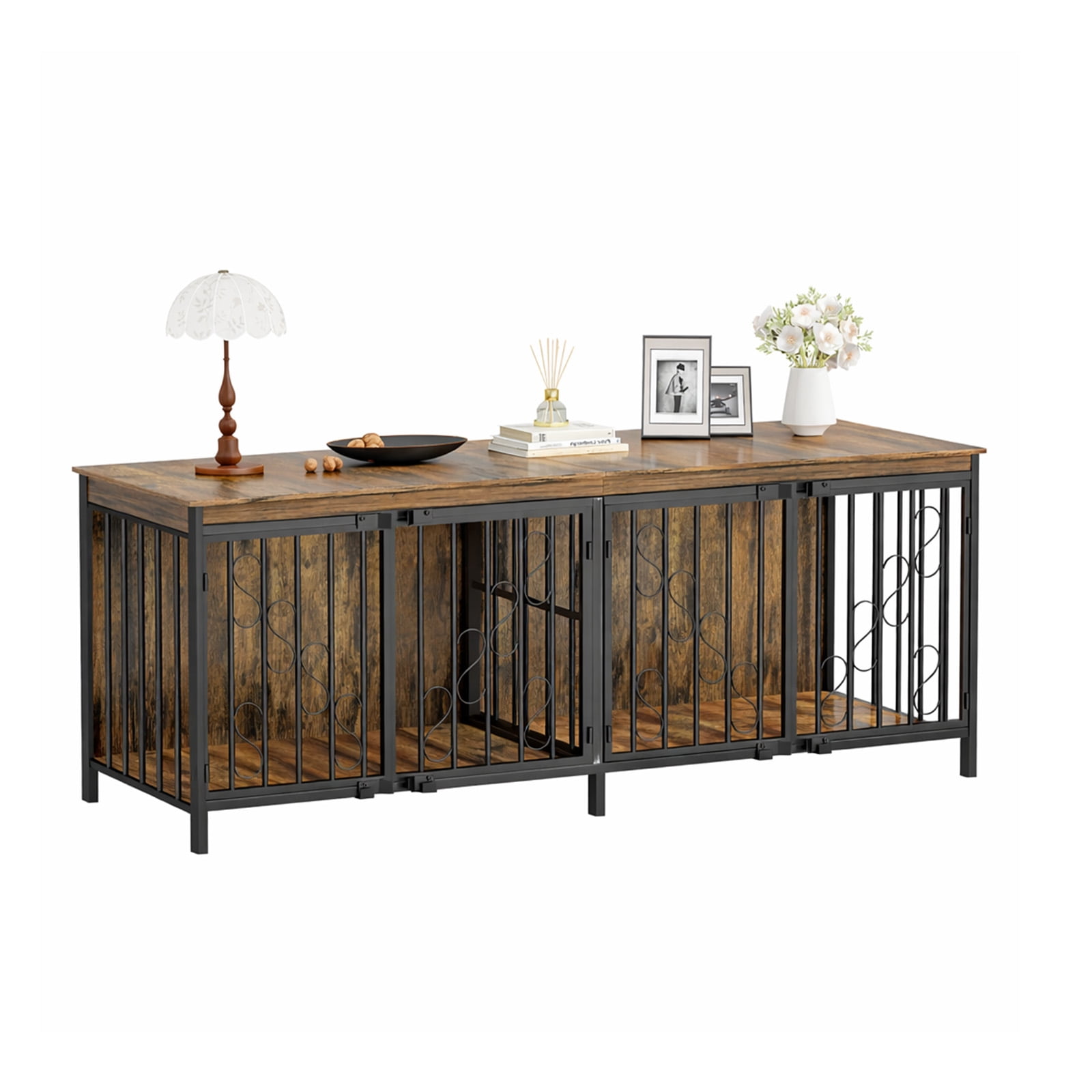 Bel Ark Heavy Duty 2-Door 71" Wood and Metal Furniture Style Crate for Dogs with 2 Dog Crate