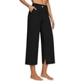 thumbnail image 4 of Bosfbaoi Pants for Women Linen Blend Cropped Pants High Waist Wide Leg Womens Pants Button Fly with Front Slit and Pockets, 4 of 5