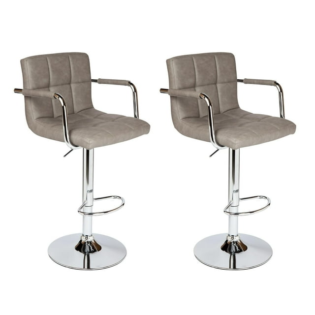 Bronte Living Leatherette Bar Stool 360 Swivel High Backrest Adjustable Height Base with Hard Floor Protection Plastic - Series Grace - Set of 2