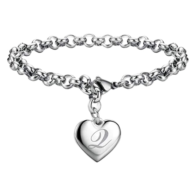Pulseras con iniciales para adolescentes Pulseras con corazón de acero inoxidable para mujeres 26 letras Alfabeto Pulsera Regalos de joyería para niñas adolescentes