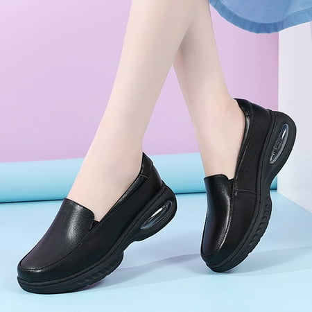 

Cathalem Women Comfortable Heels Ladies Shoes Slope Heel Shoes Soft Soles Breathable And Comfortable Leather Flip Flops Sandals Black 6.5