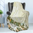 thumbnail image 4 of Olive Green Soft Flannel Fleece Throw Blanket, Abstract Floral Pattern Leaves and Stripes Inspirations Curvy Oriental, Cozy Plush for Indoor and Outdoor Use, 70" x 90", Multicolor, by Ambesonne, 4 of 5