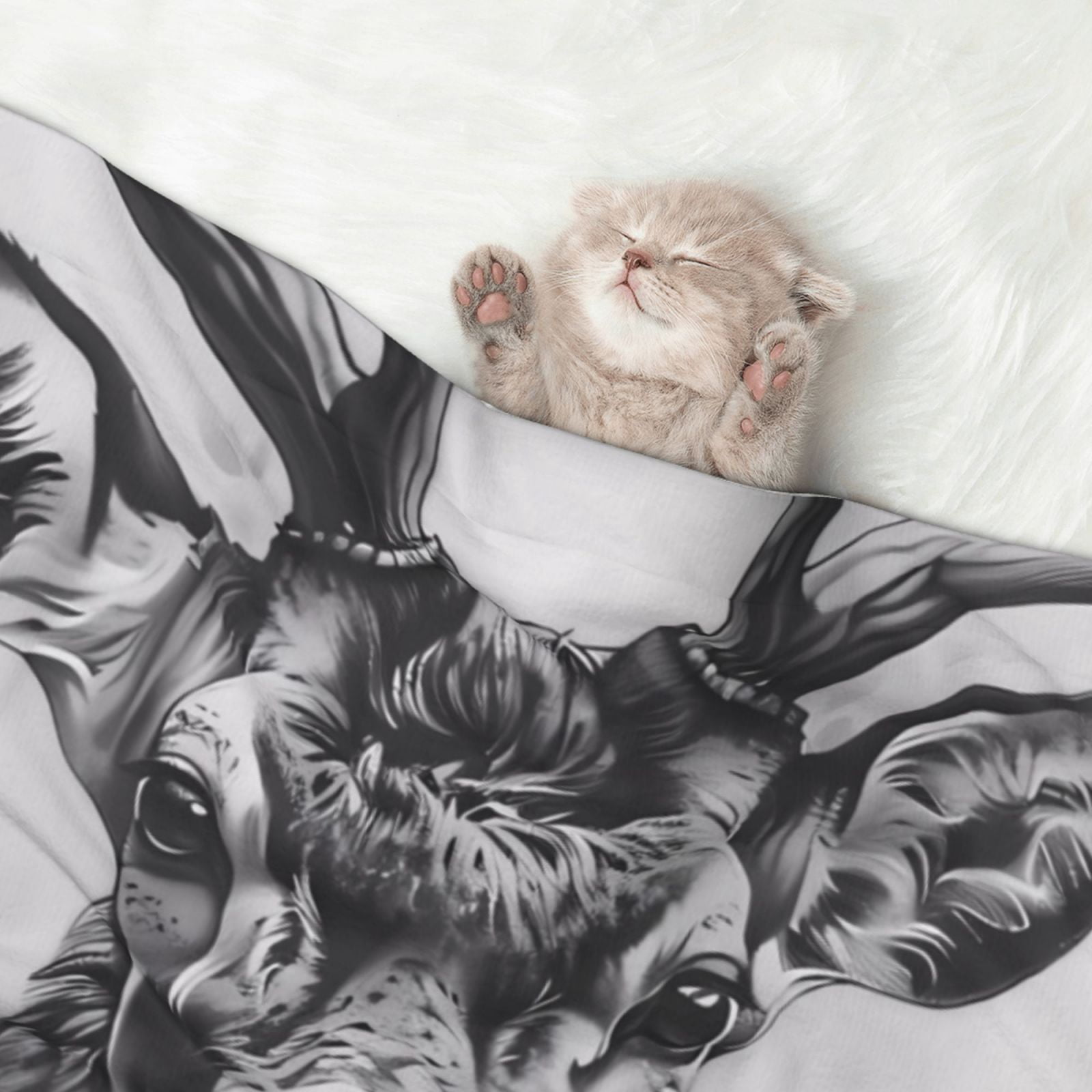 Naloa Monochrome Deer Floral Dog Blanket, 3 Sizes Cat Blanket for Indoor Cats Large Medium Small Dog Gifts-Medium
