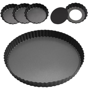 Laxinis World 4" Quiche Pans With Removable Bottom - Set Of 6, Non-Stick, Fluted Sides, Mini Tart Pans
