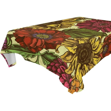 SKYSONIC 60"x108" Square Tablecloth with Bright Sunflowers Prints, Anti-Wrinkle and Smooth Table Cloth for Kitchen/Home Party Decoration