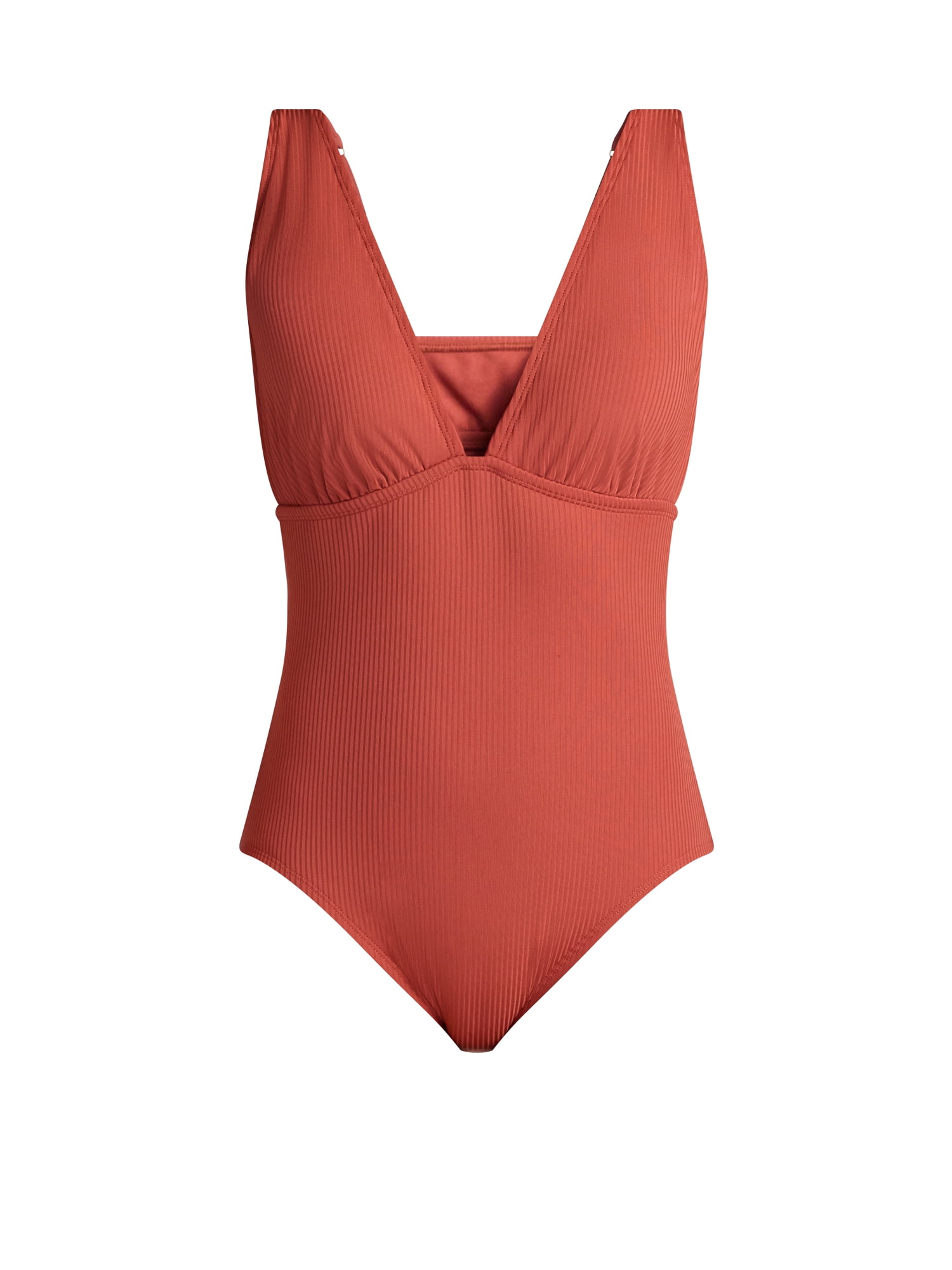 Time and Tru Women's Ribbed Plunge One Piece Swimsuit, Sizes XS-2X