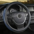 thumbnail image 1 of Giant Panda PVC Soft Leather Steering Wheel Cover with Breathable Mesh, 15 Inches Universal, Black and Blue, 1 of 8