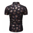 thumbnail image 3 of Camisa de manga corta con estampado floral de ajuste delgado para negocios con botones informales para hombres Pompotops  oipoqjl47805, 3 of 4