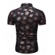 thumbnail image 3 of Camisa de manga corta con estampado floral de ajuste delgado para negocios con botones informales para hombres Pompotops oipoqjl47804, 3 of 4