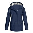 thumbnail image 2 of Dazajoo Women Rain Jacket with Hood Striped Lined Full Zip Drawstring Windbreaker Long Sleeve Travel Hiking Raincoats Navy XXXXXL, 2 of 6