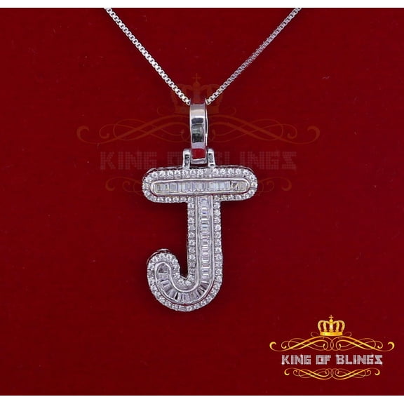 King of Bling's White Beautiful Custom intial Alphabet'J' Pendant Silver 1.45ct Cubic Zirconia