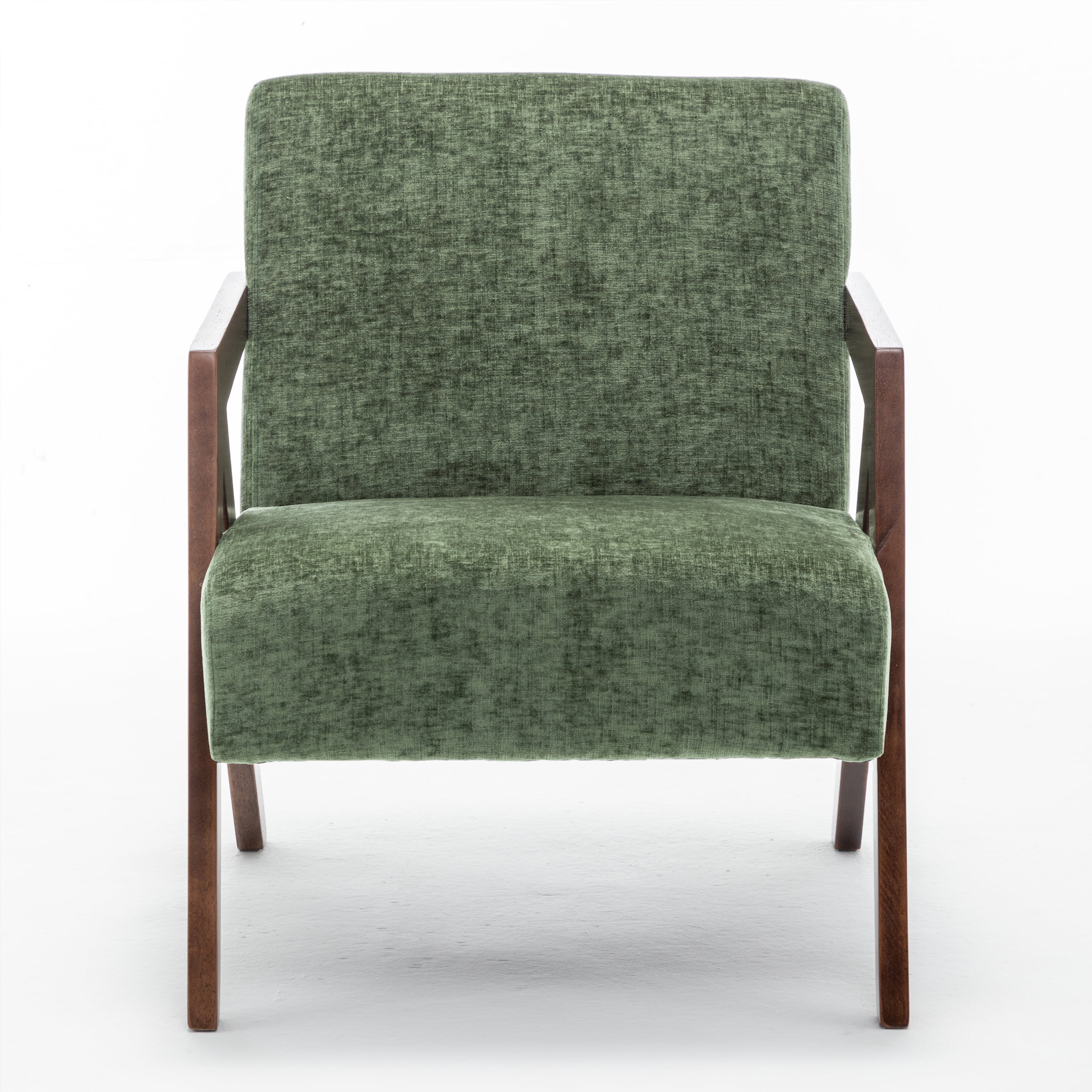 Leumius Mid Century Modern Accent Chair,Upholstered Reading Armchair with Solid Wood Frame,Accent Chair for Living Room Bedroom Apartment, Easy Assembly,Green