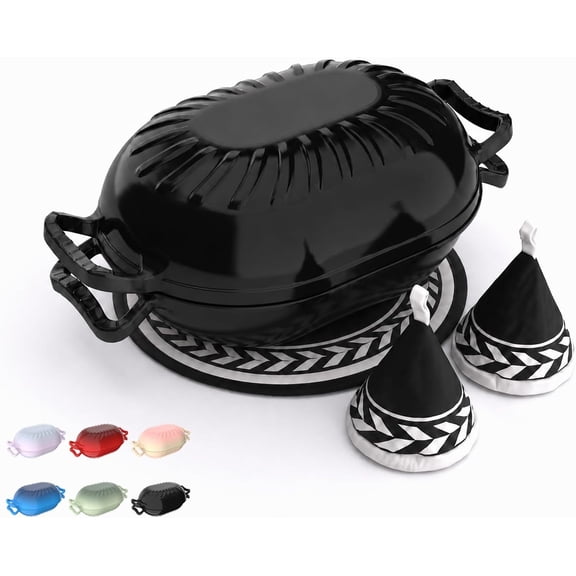 PEXMOR 5QT Enameled Cast Iron Dutch Oven with Lid, Bread Baking Pot for Sourdough, Nonstick, Black