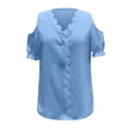 thumbnail image 4 of Daznico Women's Cold Shoulder Lace Trim Blouse, Crinkle Texture Short Sleeve Casual Top for Summer Vacation & Daily Wear,S, 4 of 5