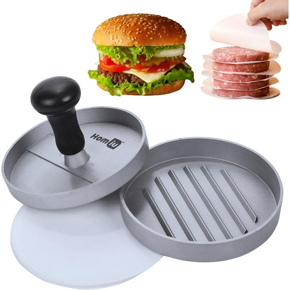 Hamburger Patty Maker with 50 Wax Disks Non-stick Premium Aluminum Burger Press For Stuffed Sliders and Regular Hamburgers Durable Makes Perfect Patties Every Time