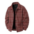 thumbnail image 2 of gzxflxpge Men's Corduroy Jacket Causal Regular Fit Snap Button Plaid Coat Vintage Long Sleeve Lapel Collared Fall Winter Outerwear with Pockets Red 2XL, 2 of 9