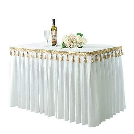 

2 Pack Solid Color Velvet Table Skirt Cloth Fitted Table Skirt With Tassel Washable Table Skirt For Birthday Halloween Christmas Banquet Activity Meeting -Off-White-180x60x75cm
