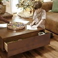 thumbnail image 2 of POVISON Mid Century Modern Coffee Table, Minimalist Wood Veneer Coffee Table with Storage for Living Room, Fully-assembled, 39.37", Brown, 2 of 9
