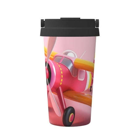 

Xecao Colorful Cartoon Biplane Pattern Insulated Coffee Mug with Handle & Flip Thermos Mug Water Bottle Coffee Tumbler Cup