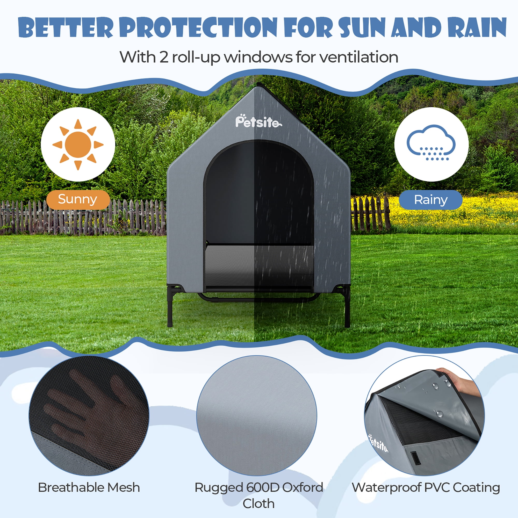 Gymax 52'' Elevated Dog House for Small Breeds Large Pet House w/ Ventilated Windows