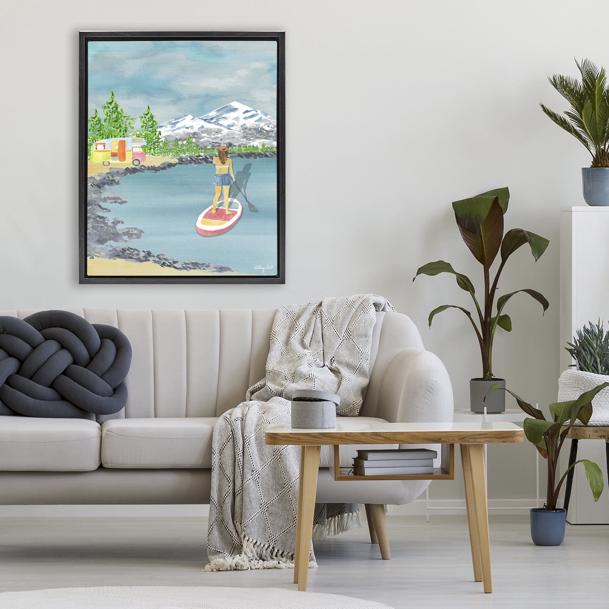 Stupell Industries Lake Tahoe Paddle Boarding Black Framed Floater Canvas Wall Art, design by Hillary Holt