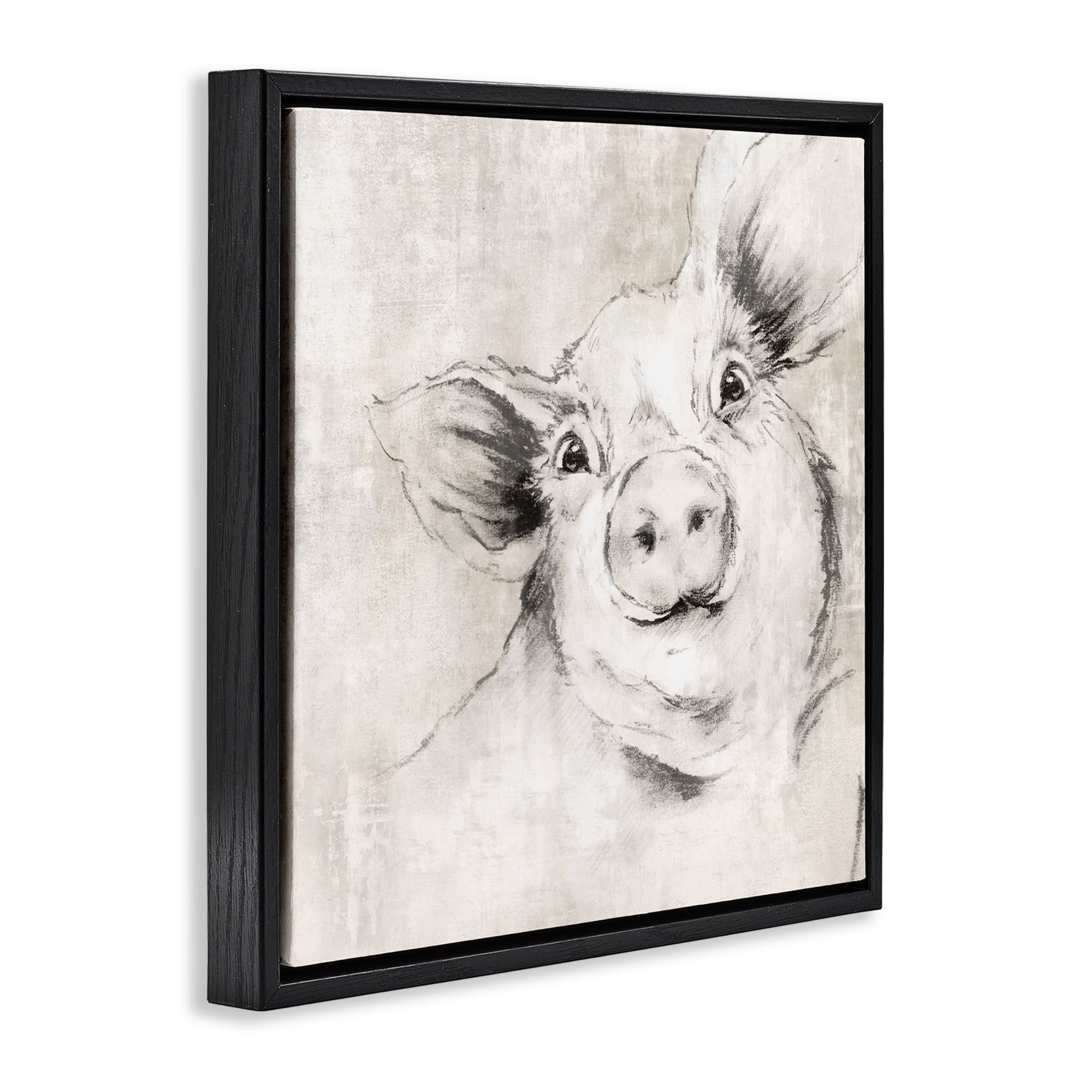 Stupell Industries Pig Sketch Impression Animals Drawing Black Floater Framed Canvas Art Print Wall Art, 25 x 25