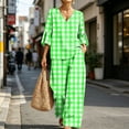 thumbnail image 4 of Mifsaly Lounge Wear for Women 2 Piece Set Plaid V Neck Bell Sleeve Top and Relaxed Wide Leg Pants Comfortable Everyday Casual Matching Outfits with Pockets Mint Green,XL, 4 of 7
