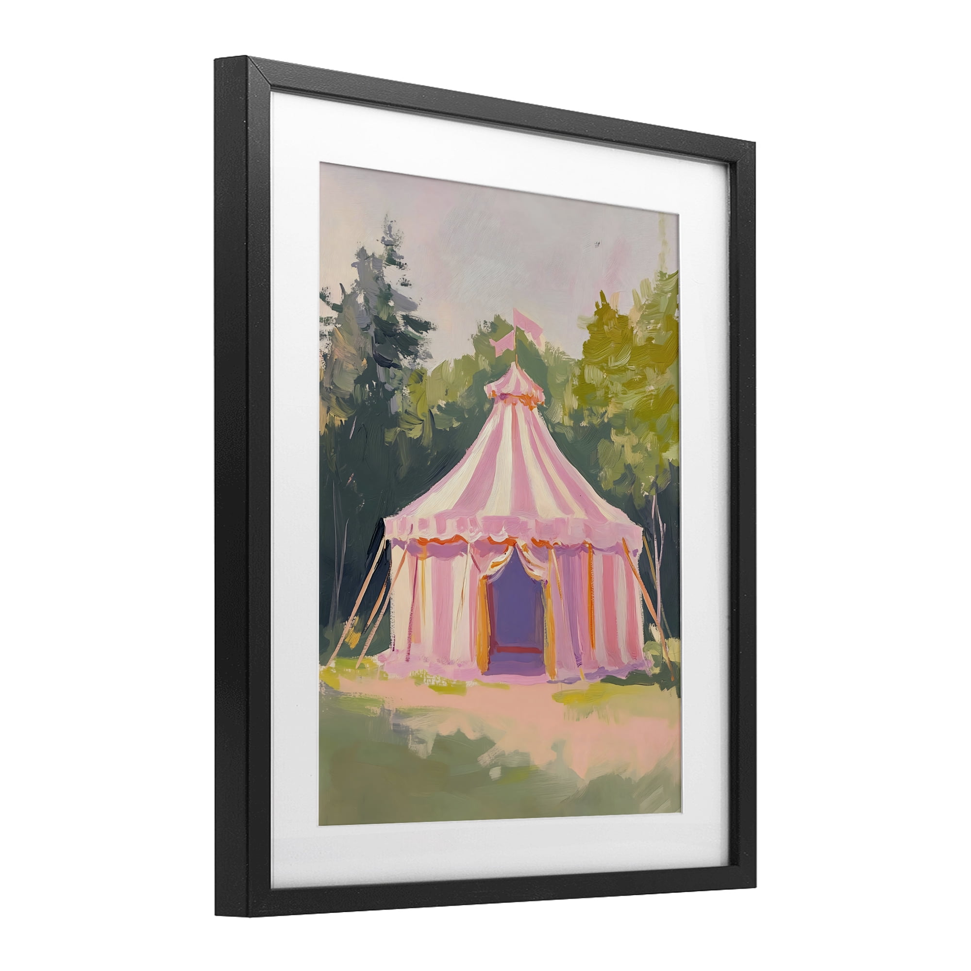 Stupell Industries Pink Circus Tent in Meadow Black Framed Print Under Glass, design by The Prints Vibe