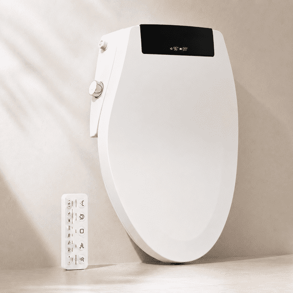 DeerValley Elongated Electric Bidet Toilet Seat, Ultra Hygiene System Bubble Massage Wash, UV-C Light, Deodorizer, Built in Filter, Heated Seat, Warm Water, Air Dryer, Soft Close Lid, LED Display